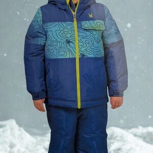 Spyder Blue and Green 2-Piece 3T Patterned Snow Jacket and Bib - NWT